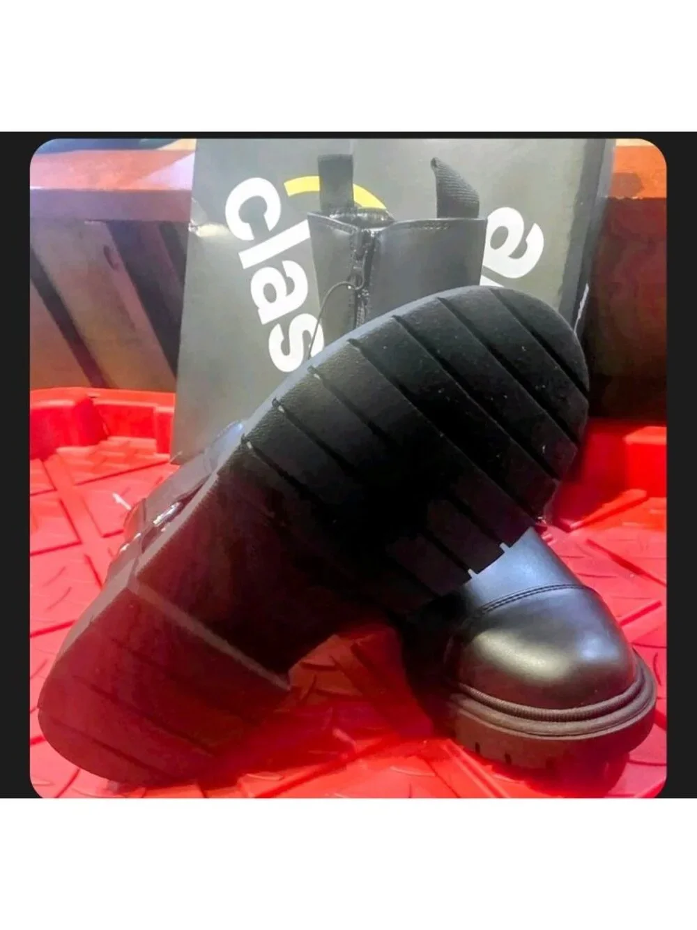 Girl Black faux Leather Mid-Calf Combat Boots With Zipper & Buckle Strap Rugged